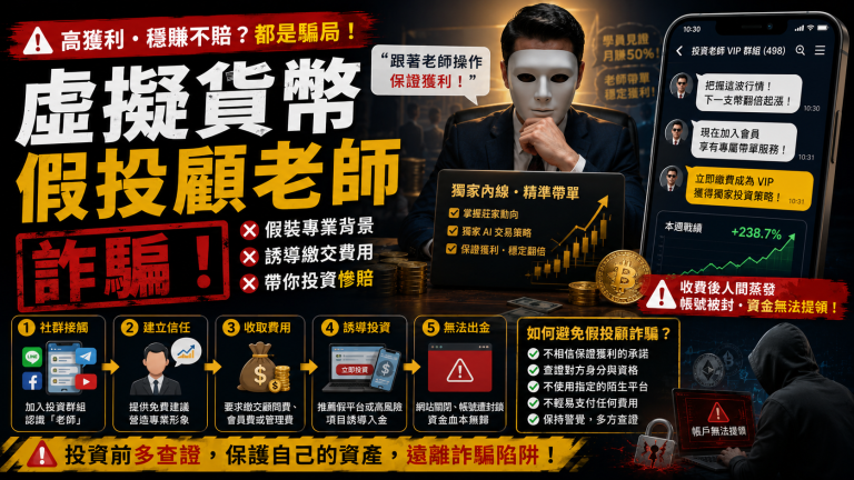 虛擬貨幣假投顧老師詐騙｜免費帶單、保證獲利，背後可能都是騙局